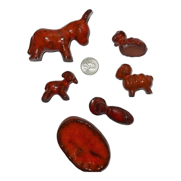 Vintage Gotek Nativity Scene Antique Red Glaze Clay Pottery Small 1-5” 12 Pc MCM - Picture 3 of 5